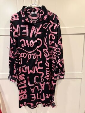 Jon & Anna Black Long-Sleeve Shirt Dress with Pink Graffiti Print